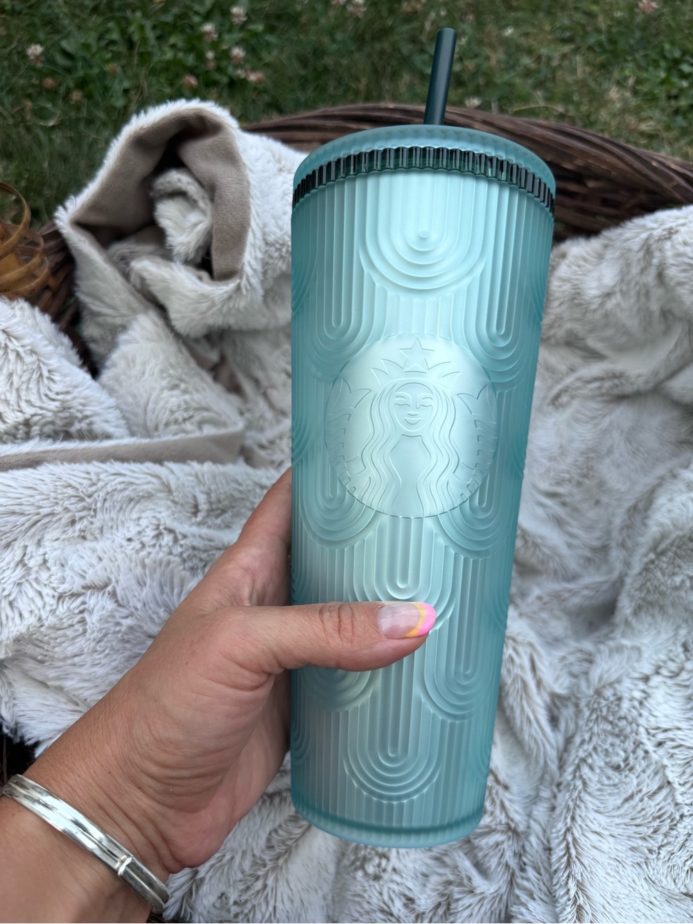 Starbucks Matte Aqua Ribbed Tumbler with Straw